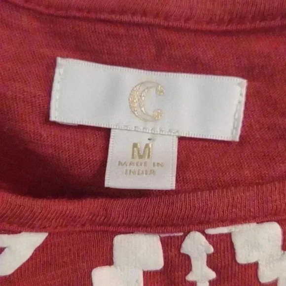 Charming Charlie rust red open shoulder 3/4 sleeve top w/Aztec print women's med - Picture 3 of 5